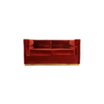 Aurelia B 1 sofa made with premium red
  velvet upholstery and solid American walnut base – main view