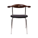 Bhorn_1 Main Premium Black Leather
  Upholstery Seat Solid Stainless Steel Legs And American Walnut Backrest
  Dining Chair