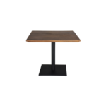 Cafe B 1 restaurant table made with
  veneered American walnut top and black painted metal base – main view