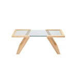 Calder 1 coffee table made with tempered
  rectangular glass top and whiteoak frame and base – main view