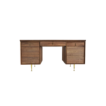 Contour 1 desk made with solid American
  walnut top and cast brass legs & handles – main view