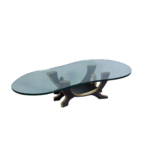 Cove 1 coffee table made with tempered
  glass top and brass patina finish bronze base – main view