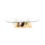 Crest 1 coffee table made with tempered
  glass top and brass base – main view