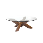 Crossway 1 coffee table made with
  tempered round glass top and solid American walnut base – main view