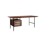 Engawa 1 desk made with solid American
  walnut top and black painted metal legs – main view