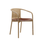 Epure 1 dining chair made with premium
  brown belt leather seat and whiteoak legs and plywood frame – main view