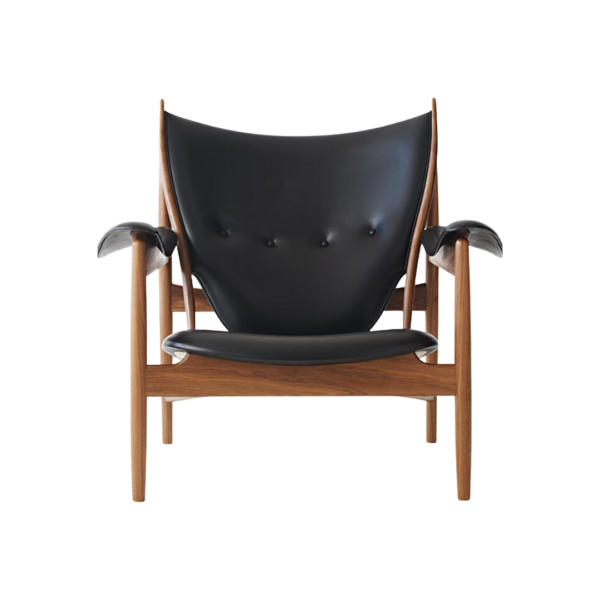Hudson A 1 lounge chair made with premium
  black leather seat and solid American walnut – main view