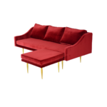 Incanto 1 sofa made with premium red
  velvet upholstery and cast brass legs – main view