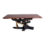 Lava 1 dining table made with solid
  American walnut top and cast brass & bronze base – main view