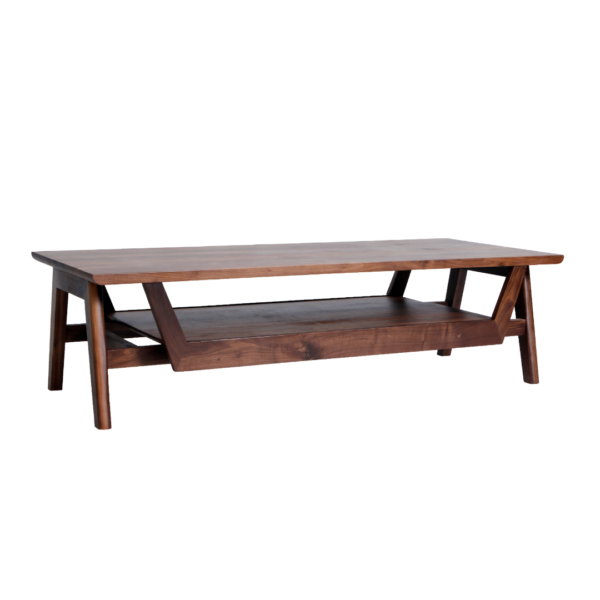 Lintel 1 coffee table made with solid
  American walnut top and base – main view