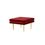 Mara 1 bench made with premium red velvet
  upholstered seat and cast brass legs – main view