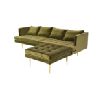 Marlowe 1 sofa made with premium sage
  green velvet upholstery and cast brass legs – main view