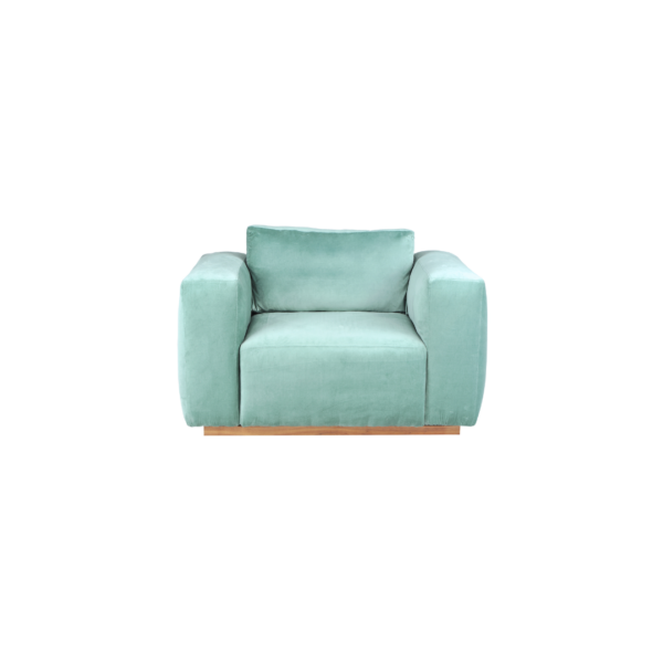 Monterey 1 sofa made with premium cream
  velvet upholstered seat and solid American whiteoak base – main view