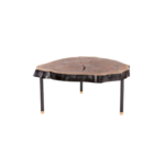 Nodus 1 side table made with solid
  American walnut top and black painted metal legs – side view