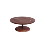 Oculus 1 coffee table made with solid
  American walnut top and pedestial base – angle view