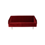 Pavilion 1 sofa made with premium red
  velvet upholstery and cast brass legs – main view