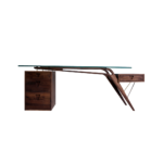 Span 1 desk made with tempered glass top
  and solid walnut base and drawers – main view