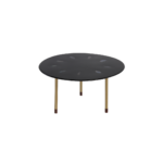 Strata 1 side table made with black
  marble top and brass legs – side view