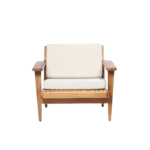 Vilma A 1 lounge chair made with premium
  outdoor cream fabric upholstery and solid teak wood frame – main view