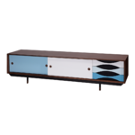 Aalto 1 tv stand
  made with veneered American walnut frame and black powder coated steel legs –
  main view