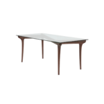 Alven 1 dining table made with tempered
  rectangular glass top and solid American walnut legs – main view