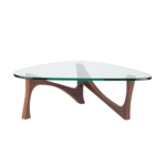 Arcen 1 coffee table made with tempered
  glass top and solid American walnut base – main view