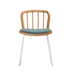 Atieri 1 dining chair made with premium
  blue fabric upholstery seat and whiteoak backrest and white painted metal
  legs – main view