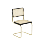 Cantis 1 dining chair made with rattan
  cane woven seat and gold plated metal legs and black painted ashwood frame –
  main view