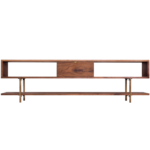 Eje 1 tv stand made with solid American
  walnut frame and drawer and cast brass legs and hardware – main view