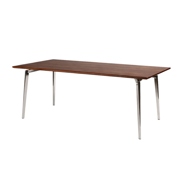 Forman 1 dining table made with solid
  American walnut top and stainless steel legs – main view
