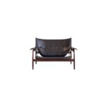 Hudson B 1 sofa made with premium black
  leather upholstered seat and solid American walnut wood frame – main view