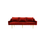 Sevilla C 1 sofa made with premium red
  teal upholstered seat and cast brass legs – main view