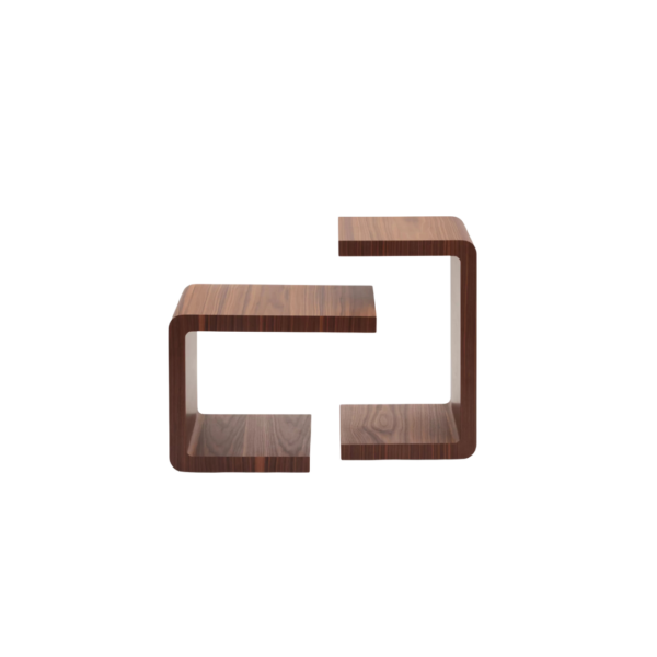 Voluta 1 side table made with solid
  American walnut top and legs – side view