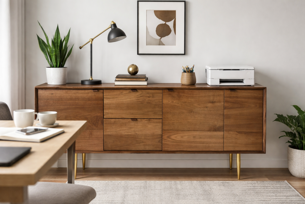 Florence Page sideboard made with solid
  American walnut frame and cast brass legs – page image
