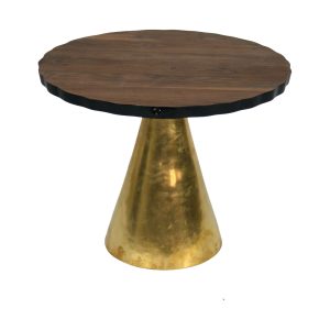 Quoin 4 side table made with solid
  American walnut top and cast brass base – angle view