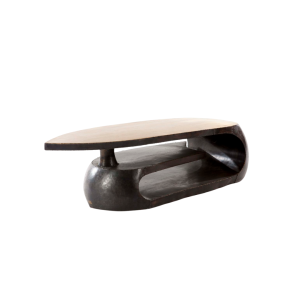 Cairn 1 side table made with hand-forged
  brass top and hand-forged bronze base – side view