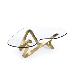 El Paso 4 coffee table made with tempered
  glass top and brass base – angle view