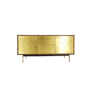 Laberinto C 1 sideboard made with solid
  American walnut frame and parallel brass legs – side view