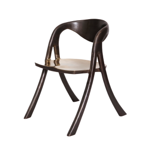 Semra 1 dining chair made with
  hand-forged brass patina finish seat and hand-forged bronze legs – main view